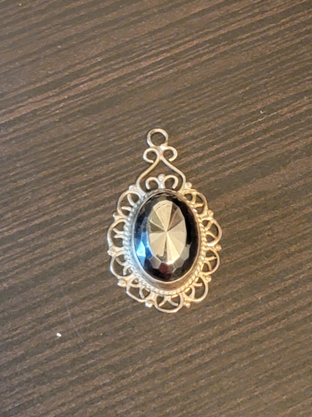 Vintage Sterling Silver Filigree Pendant with Black Swarovski Crystal